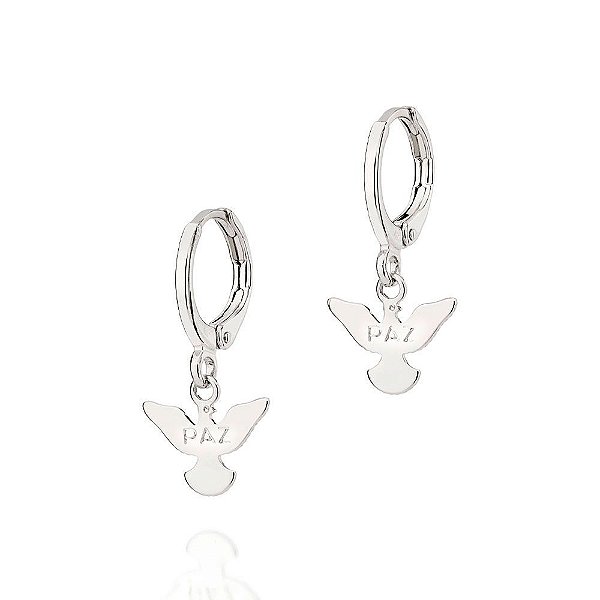 Brinco Rommanel Argola Composto Por Espírito Santo Pendurado Com Escrita Paz,Med 2,2 Cm X 1,1 Cm X 1,1 Cm De Diâmetro