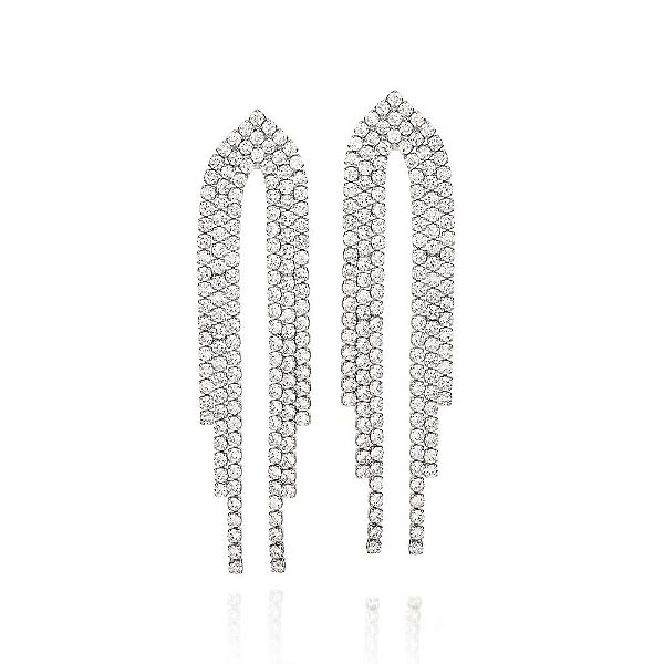 Maxi Brinco Rommanel Cascata Cravejado Por 282 Zircônias De 3,0 Mm,Med 9,9 Cm X 2,6 Cm