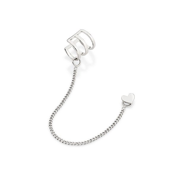 Brinco Formato Coração Com Piercing De Pressão Interligado Por Corrente De Elo Groumet Lixado Fio 0,40 Mm,Med 9,0 Cm X 0