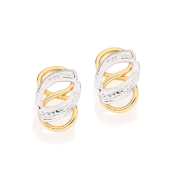 Brinco Rommanel Formato Oito Com Faixas Trabalhadas Em Rhodium Med 1,5 Cm