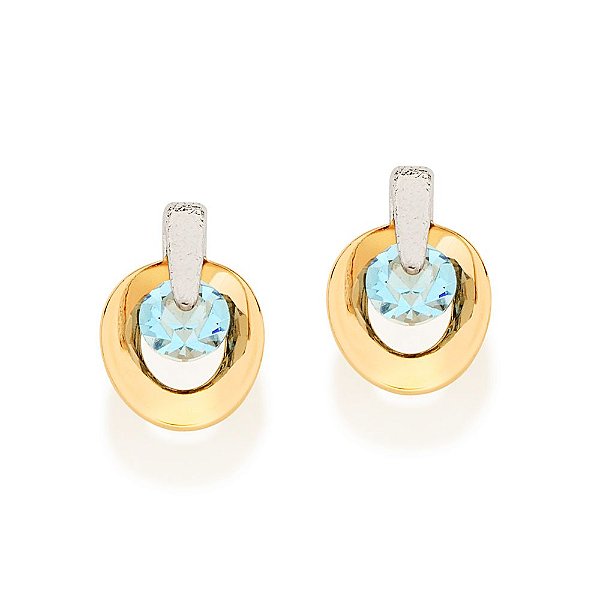 Brinco Rommanel Formado Por Fio Granitado Em Rhodium Com Argola Lisa E Cristal Med 1,4 Cm