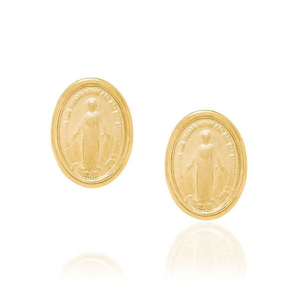 Brinco Rommanel Formato Medalha Oval, Nossa Senhora Das Graças Med 1,3 Cm