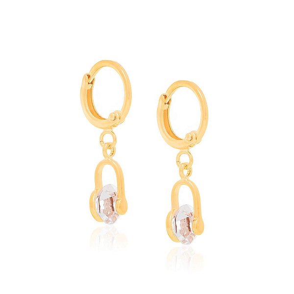 Brinco Rommanel Argola Com Cristal Redondo Pendurado Med 2,3 X 1,0 Cm