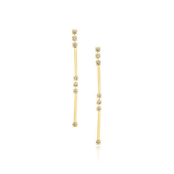 Brinco Rommanel Formado Por Fio Com Cristais, Med 4,3 Cm