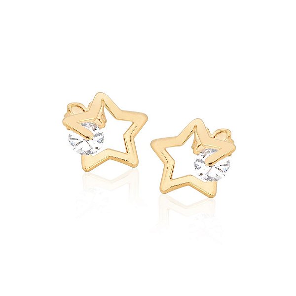 Brinco Rommanel Formato Estrela Vazada Com Cristal Na Lateral Med 1,3 Cm