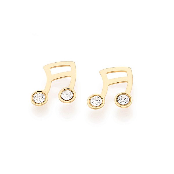 Brinco Rommanel Formato Nota Musical Com Cristais De 2,00Mm Med 0,9 X 0,8 Mm