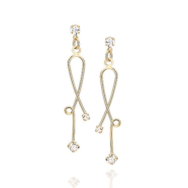 Brinco Rommanel Base Cristal De 3Mm Formado Por Fio Torcido Com Cristais De 3Mm E De 2Mm Nas Pontas Med 3,9 Cm