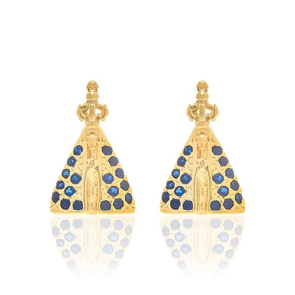 Brinco Rommanel "Nossa Senhora Aparecida" Cravejado Por 36 Zircônias Azuis De 1,50Mm Med 1,5 Cm