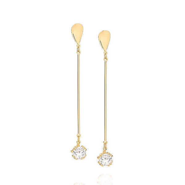 Brinco Rommanel Base Gota Composta Por Palito Com Zircônia Redondo De 8Mm Na Ponta Med 8,5 Cm