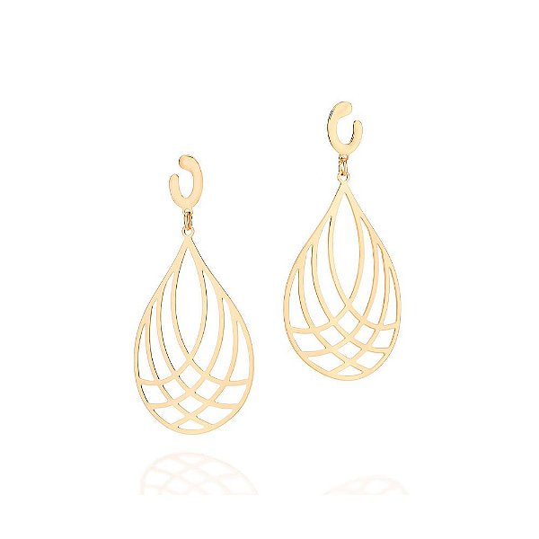 Brinco Rommanel Base Estilizada Composta Por Gota Com Detalhes Vazados Med 6,5 Cm