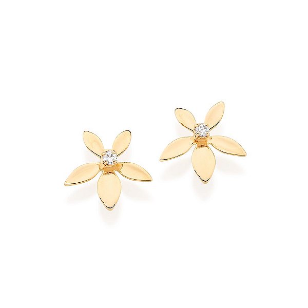 Brinco Rommanel Formato De Flor Com Zircônia Redonda De 2,50Mm No Centro Med 1,60Cm