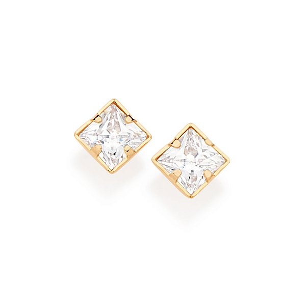 Brinco Rommanel Solitário Composto Por 2 Zircônias Carrês Quadradas De 6X6 Mm (Par) Med 0,7 Cm X 0,7 Cm