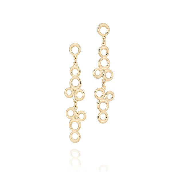 Brinco Rommanel Formado Por Círculos Vazados De Tamanhos Diferentes Med 5,7 Cm X 1,2 Cm