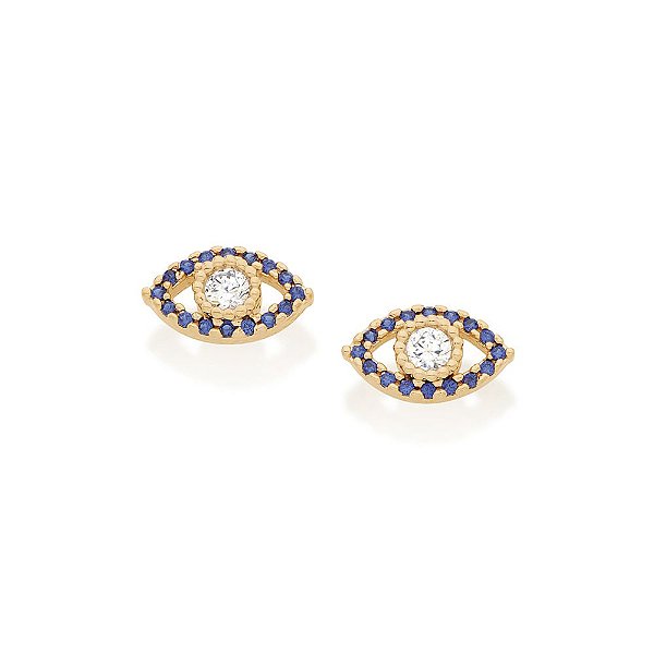 Brinco Rommanel Olho Grego, Composto Por 34 Zircônias De 1,0 Mm E 2 Zircônias De 3,0 Mm Ao CentroMed 0,60 X 1,10 Cm (Joi