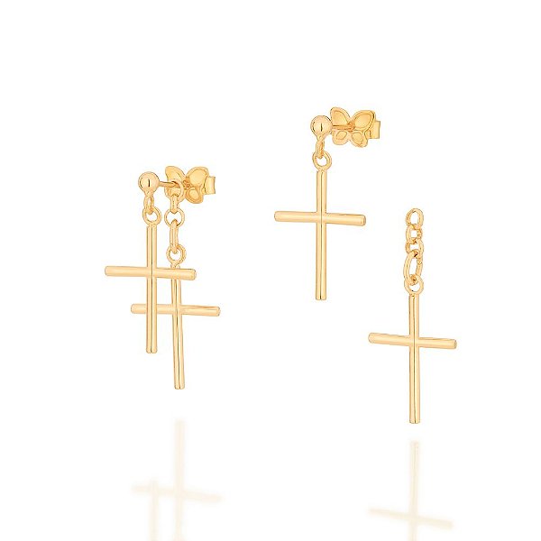 Brinco Rommanel Formado Por Duas Cruzes Penduradas Med 2,5 Cm X 1,10 Cm (Joia Licenciada Coleção Cápsula Giovanna Antone