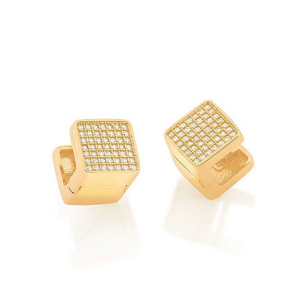 Brinco Rommanel Argola Quadrada, Cravejado Por 98 Zircônias De 1,0 Mm (Par)Med 1,0 Cm X 1,0 Cm