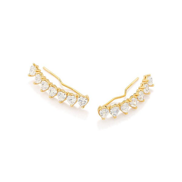 Brinco Rommanel Ear Cuff Formado Por 14 Zircônias Formato Coração De 5X3 Mm (Par)Med 4,10 X 0,50 Cm(Joia Licenciada Cole