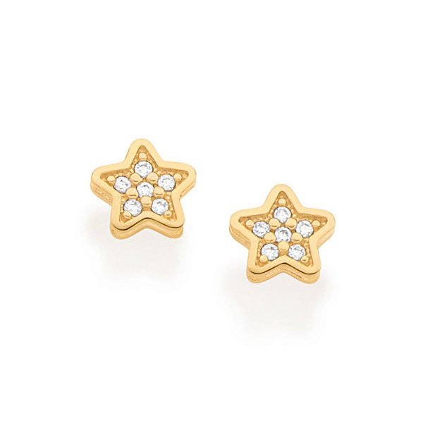 Brinco Rommanel Pequeno No Formato De Estrela, Cravejado Por 12 Zircônias De 1,0 Mm (Par)Med 0,60 Cm X 0,60 Cm