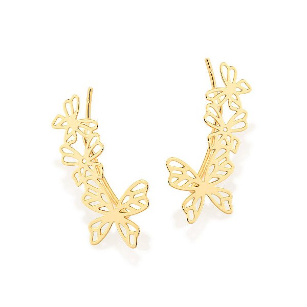 Brinco Rommanel Ear Cuff Formado Por 6 Borboletas Vazadas (Par)Med 3,3 Cm X 1,5 Cm