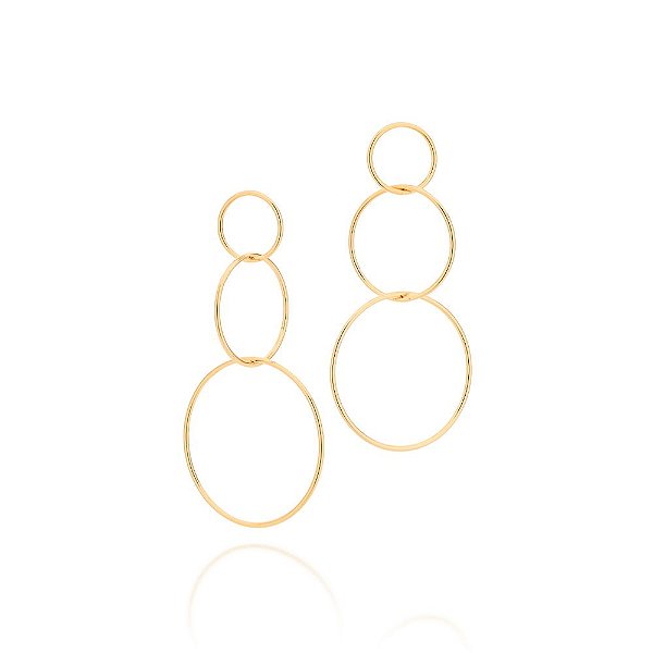 Brinco Rommanel Formado Por 6 Círculos Entrelaçados De Tamanhos DiferentesMed 7,0 Cm X 3,7 Cm