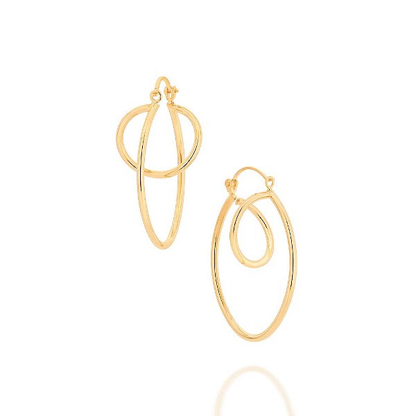 Brinco Rommanel Argola Dupla Oval Formado Por Detalhe Curvado Em CimaMed 3,5 Cm X 2,3 Cm