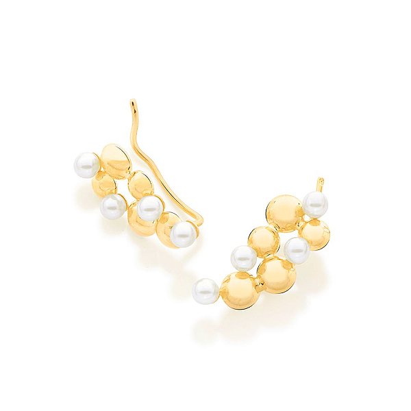 Brinco Rommanel Ear Cuff Composto Por 8 Pérolas Sintéticas De 4,0 Mm, 4 Meias Esferas De 5,0 Mm E 6 Meias Esferas De 6,0