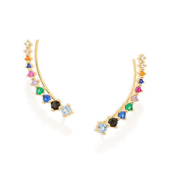 Brinco Rommanel Ear Cuff Cravejado Por 4 Zircônias De 3,0 Mm, 4 Zircônias De 2,5 Mm, 4 Zircônias De 2,0 Mm, 6 Zircônias
