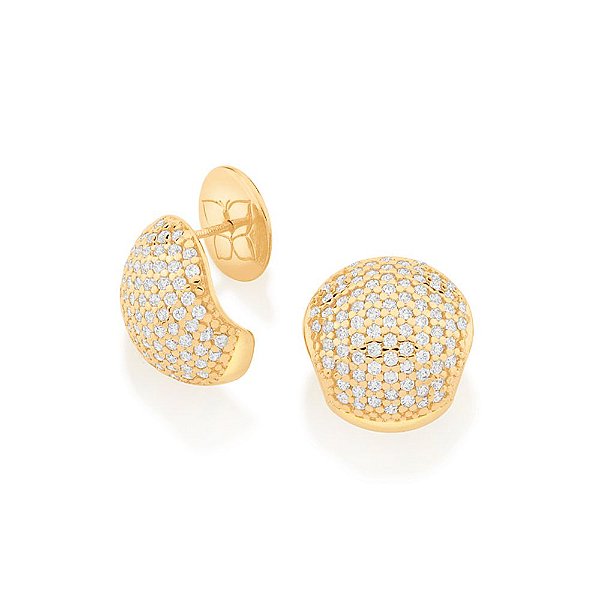 Brinco Rommanel Meia Bola Cravejado Por 174 Zircônias De 1,25 Mm (Par)Med 1,5 Cm X 1,5 Cm