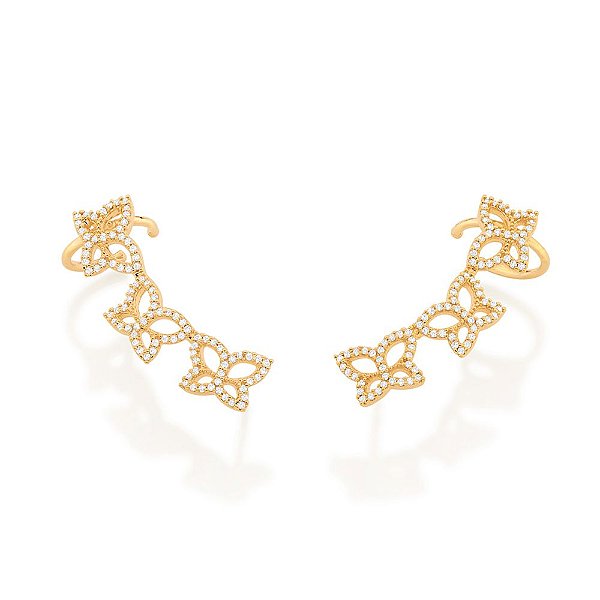 Brinco Rommanel Ear Cuff Formado Por 6 Borboletas Cravejadas Por 186 Zircônias De 0,80 Mm (Par)Med 3,0 Cm X 0,70 Cm