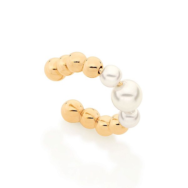 Brinco Rommanel Piercing De Pressão, Formado Por 2 Esferas De 4 Mm, 6 Esferas De 3 Mm, 2 Pérolas De 4 Mm E 1 Pérola De 6