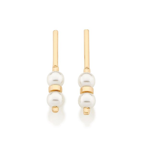 Brinco Rommanel Palito Composto Por 4 Pérolas De 4,0 Mm Intercaladas Por Círculo De Metal (Par)Med 2,1 Cm X 0,4 Cm (Joia