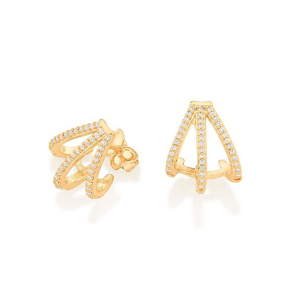 Brinco Rommanel Composto Por 3 Aros Formando Triângulo, Cravejado Por 84 Zircônias De 0,80 MmMed 1,4 Cm X 1,0 Cm (Joia L