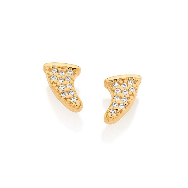 Brinco Rommanel No Formato De Dente Cravejado Por 22 Zircônias De 0,80 MmMed 0,7 Cm X 0,5 Cm(Joia Licenciada Coleção Gio