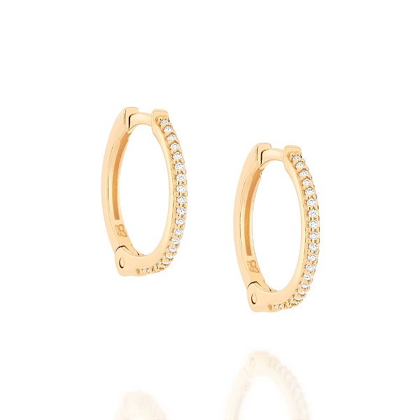 Brinco Rommanel Argola Cravejada Por 40 Zircônias De 0,80 Mm (Par)Med 1,5 Cm De Diâmetro(Joia Licenciada Coleção Ana Hic