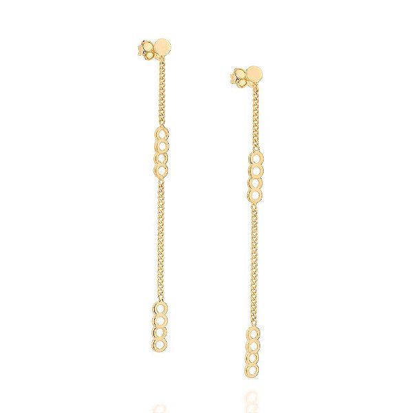 Brinco Rommanel Formado Por Corrente Grumet Lixada Fio 0,40 Mm, Intercalada Por Círculos VazadosMed 6,9 Cm X 0,30 Cm(Joi