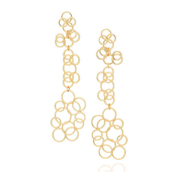 Brinco Rommanel Formado Por Círculos Entrelaçados De Diferentes TamanhosMed 8,2 Cm X 2,1 Cm(Joia Licenciada Coleção Ana