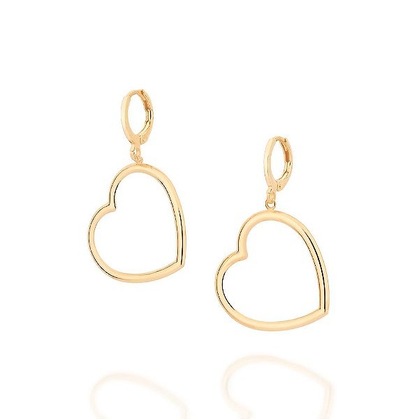 Brinco Rommanel Argola Composta Por Coração Vazado PenduradoMed 4,0 Cm X 2,5 Cm X 1,1 Cm De Diâmetro(Joia Licenciada Cáp