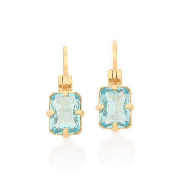 Brinco Rommanel Gancho Com Trava, Cravejado Por 2 Cristais Retangulares De 6X8 Mm (Par)Med 1,9 Cm X 0,70 Cm(Joia Licenci