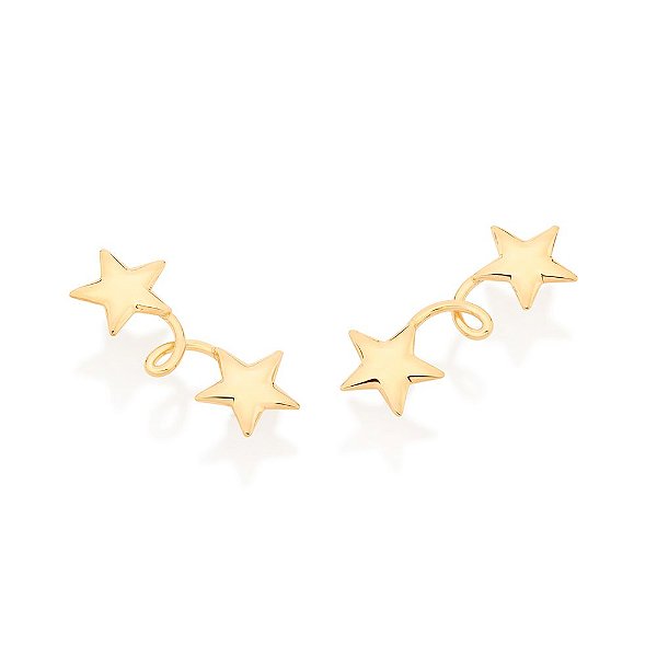 Brinco Rommanel Ear Cuff Composto Por 4 Estrelas (Par) Com Aro Torcido Ao CentroMed 2,2 Cm X 0,70 Cm(Joia Licenciada Col