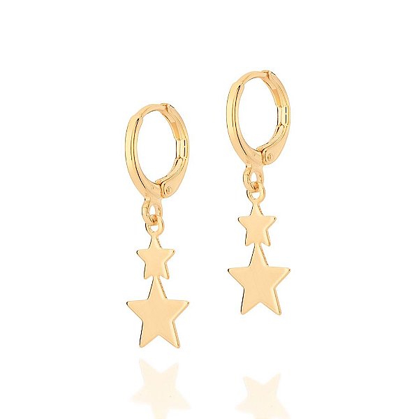 Brinco Rommanel Argola Composta Por 4 Estrelas Penduradas (Par)Med 2,8 Cm X 0,90 Cm X 1,10 Cm De Diâmetro(Joia Licenciad