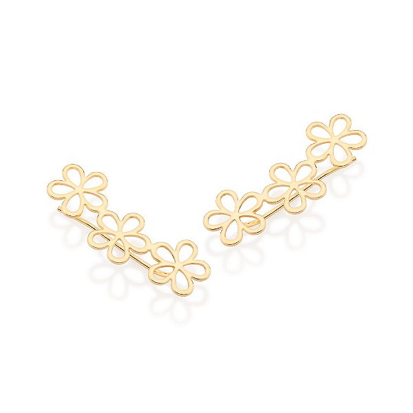 Brinco Rommanel Ear Cuff Composto Por 6 Flores Vazadas (Par)Med 3,2 Cm X 1,1 Cm(Joia Licenciada Coleção Ana Hickmann)