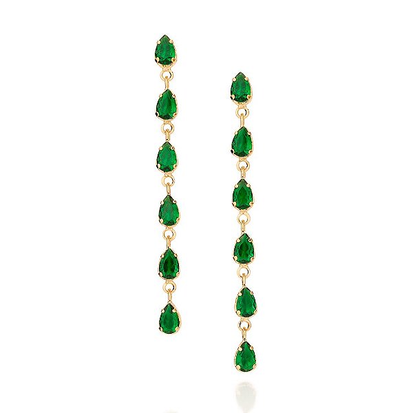 Brinco Rommanel Composto Por 12 Cristais Gotas De 4X6 Mm (Par) Med 5,8 Cm X 0,50 Cm