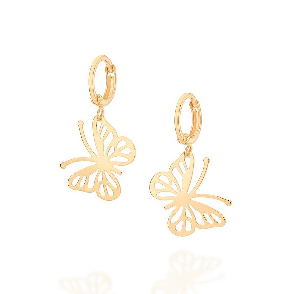 Brinco Rommanel Argola Composta Por 2 Borboletas Penduradas (Par) Med 2,7 Cm X 1,5 Cm X 1,1 Cm De Diâmetro