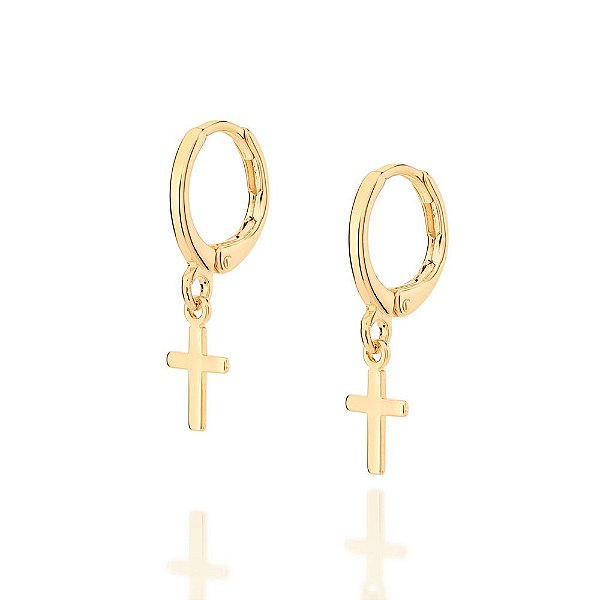 Brinco Rommanel Argola Composta Por Cruz Pendurada Med 2,3 Cm X 1,1 Cm De Diâmetro