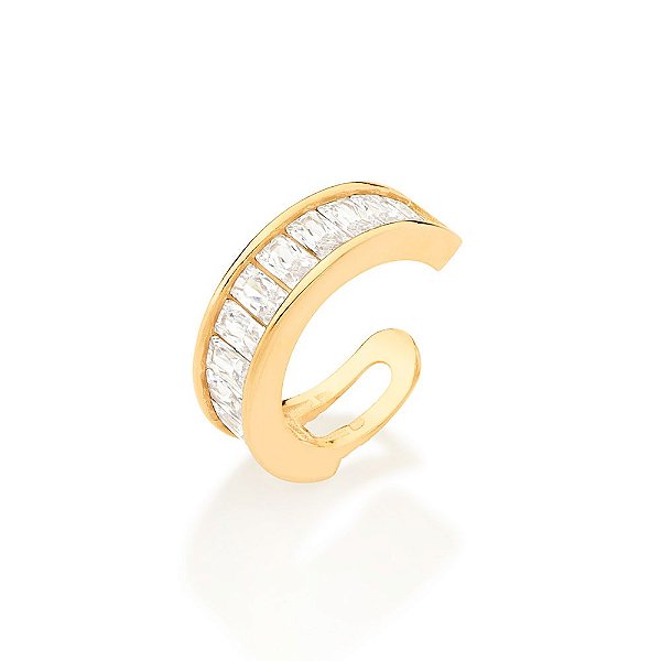 Brinco Rommanel Piercing De Pressão Cravejado Por 12 Zircônias Baguetes De 2X4 Mm Med 1,6 Cm De Diâmetro