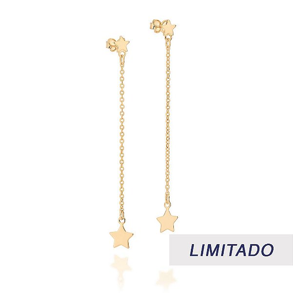 Brinco Rommanel Pendurado Formado Por 4 Estrelas (Par) Interligadas Por Corrente De Elo Cadeado Laminado Fio 0,35 Mm Med