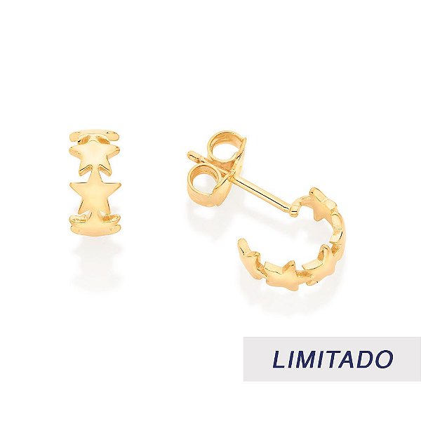 Brinco Rommanel Meia Argola Formato De Estrelas Med 1,0 Cm De Diâmetro(Joia Licenciada Coleção Giovanna Antonelli)
