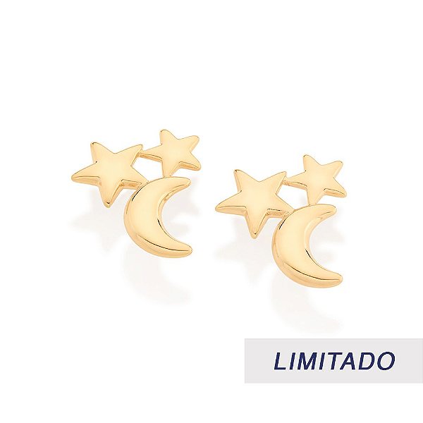 Brinco Rommanel Composto Por 4 Estrelas E 2 Luas (Par) Med 1,1 Cm X 1,0 Cm