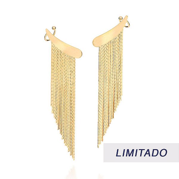 Brinco Rommanel Ear Curf Com Piercing De Pressão Formato De Franja Med  7 Cm X 2,90 Cm(Joia Licenciada Coleção Giovanna