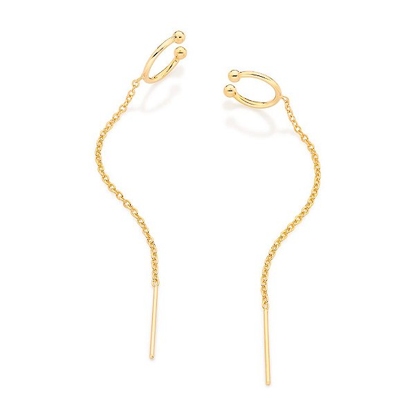 Brinco Rommanel Ear Cuff Com Piercing De Pressão Composto Por Corrente De Elos Cadeado Laminado Fio 0,35 Mm Med 7,0 Cm X